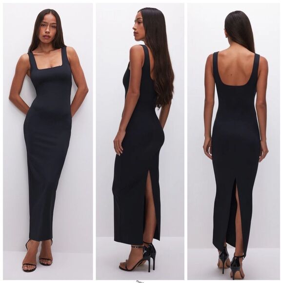 Good American Scuba Modern Tank Black Nylon-Blend Maxi Dress - Picture 1 of 8